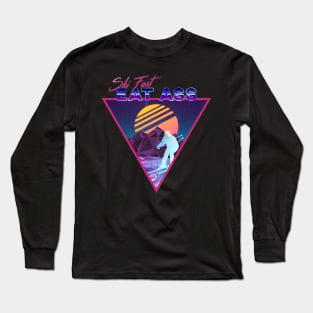 Retro Vaporwave Ski Mountain | Ski Fast Eat Ass | Shirts, Stickers, and More! Long Sleeve T-Shirt